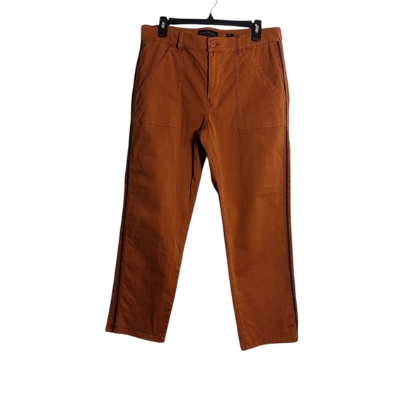 LUCKY BRAND Rust Orange Colored Pants With Blue Stripes Down Side Size 12/31 - Picture 1 of 16